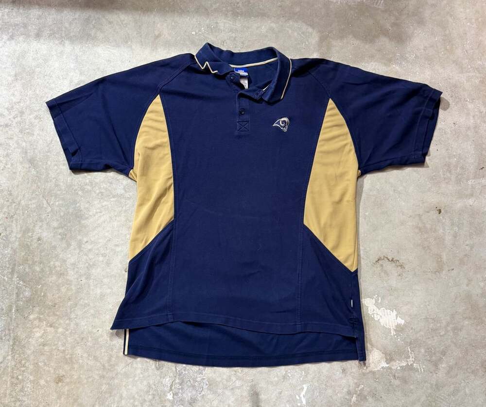 Reebok NFL Los Angeles Rams Polo Shirt Size XL Blue Tan